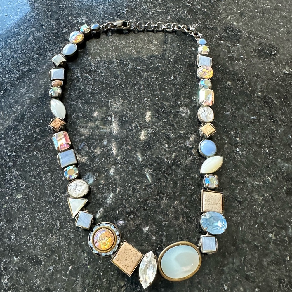 Artisan Opalescent and Gold Trimmed Geometric Necklace